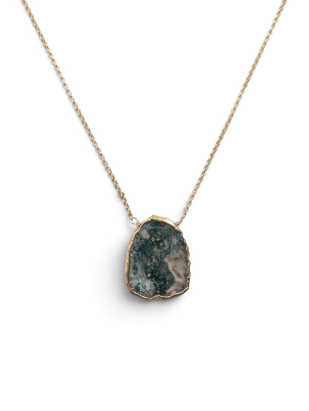 Luna Norte Goldtone Moss Agate Slice Pendant Necklace